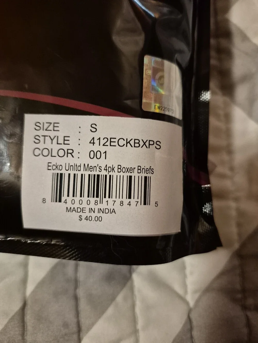 🌿5/$25 New 4pr. Echo Unltd Mens Small Athletic Boxer Brief New Opened Pack